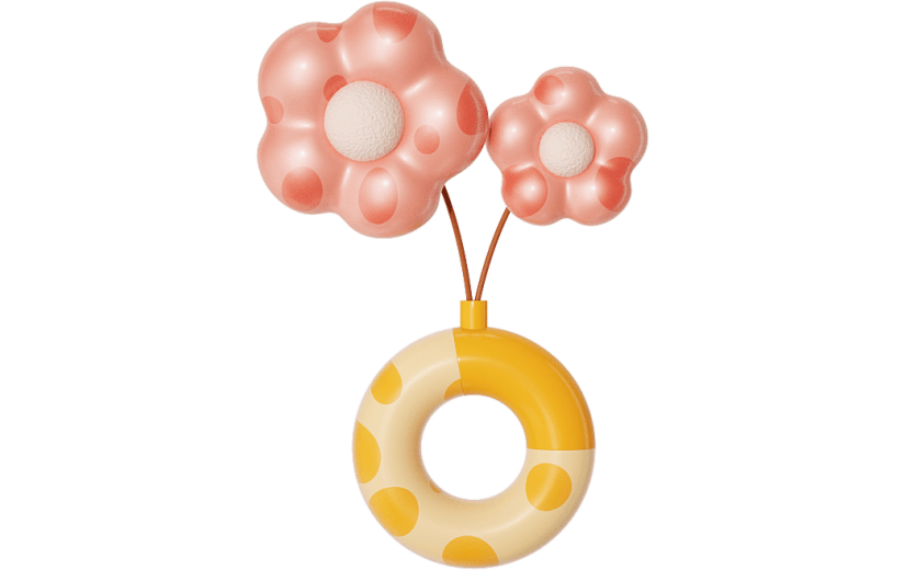 元素3D波点抽象光泽质感粉色小花花瓶