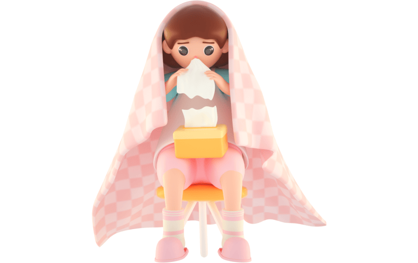 3D立体卡通感冒体质差的女孩人物元素