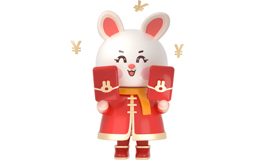 C4D新年红包兔子手拿红包3D元素