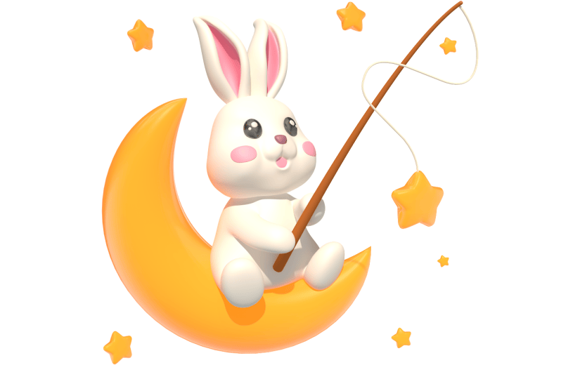 元素卡通3D中秋节兔子钓星星
