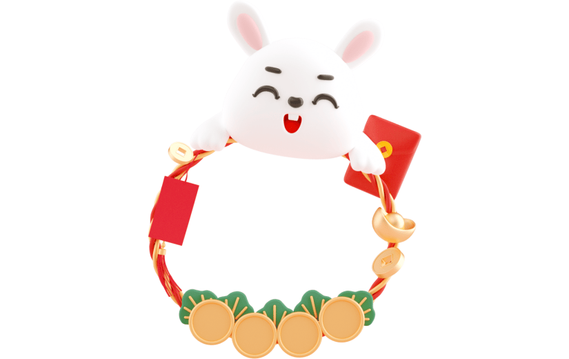 元素C4D立体红色卡通兔年相框