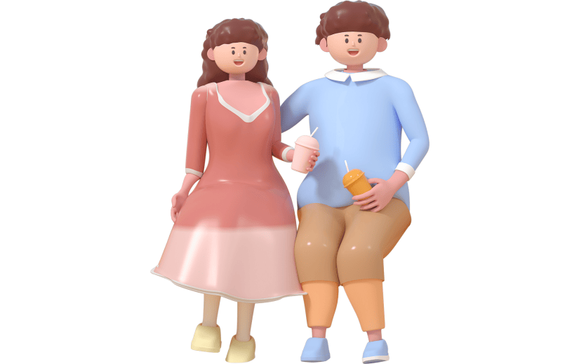 C4D情侣坐姿手拿奶茶3D元素
