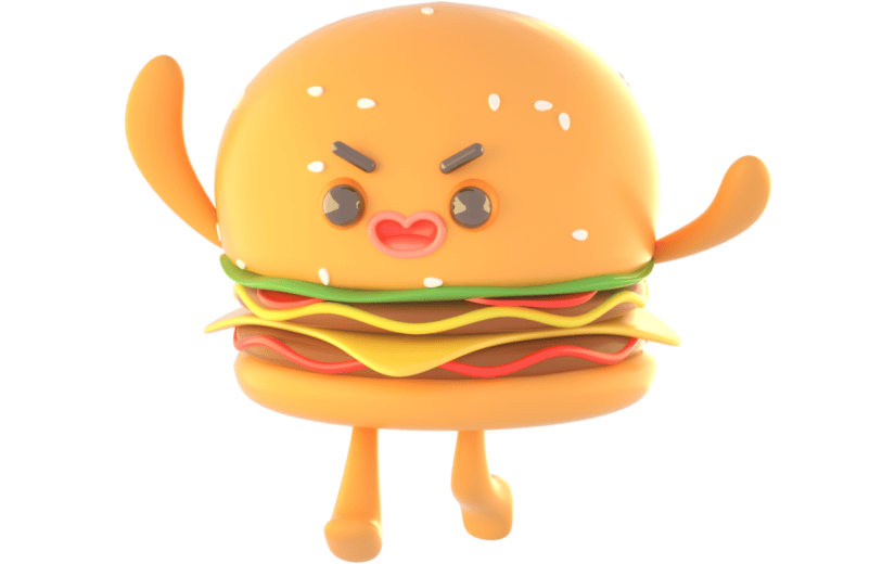 3D立体卡通创意汉堡包拟人美食元素