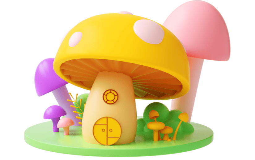 元素C4D立体黄色卡通秋天蘑菇小房子