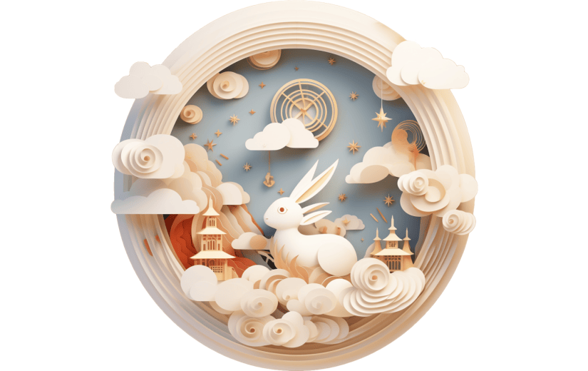 3D风格中秋节玉兔祥云模型宣传3D元素