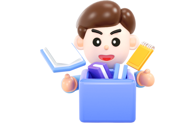 元素3D 男孩 抱箱子 书 笔记本