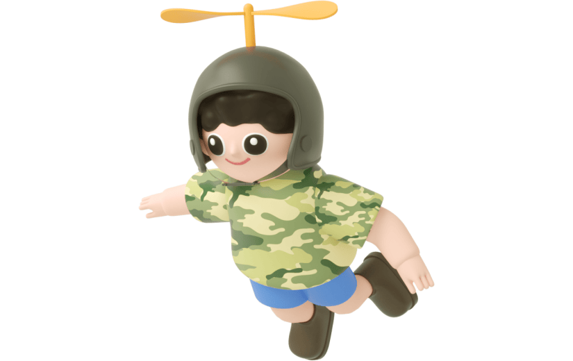 元素C4D立体绿色卡通戴竹蜻蜓帽子的小男孩