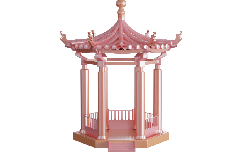 元素C4D金属质感国风建筑