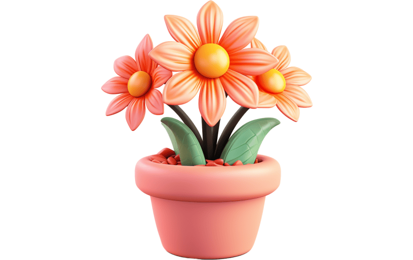 元素3D立体卡通鲜花盆栽