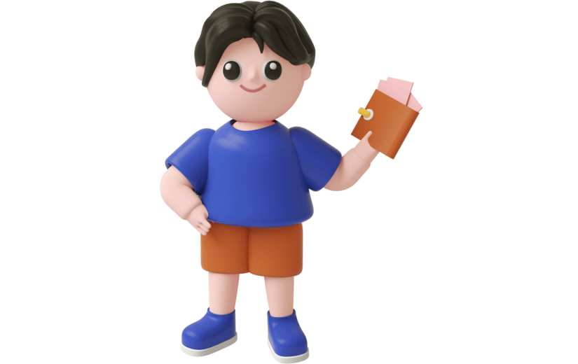 元素C4D立体蓝色卡通拿着钱包的小孩