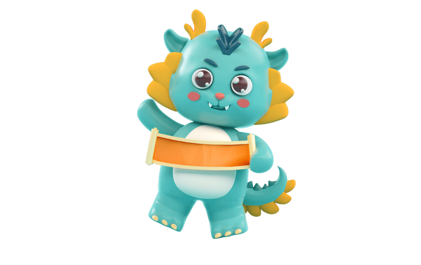 蓝色卡通龙年3D元素