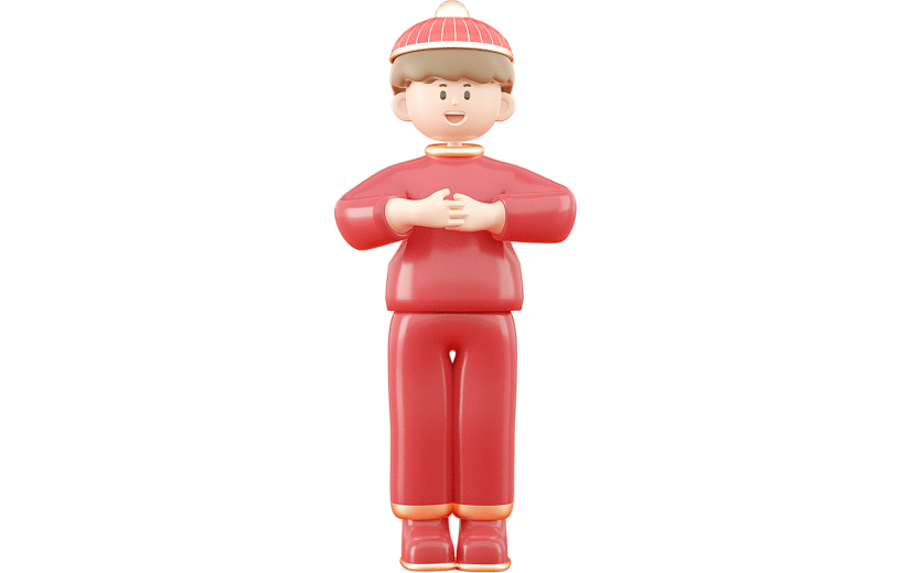 C4D红色中国风男孩拜年3D元素