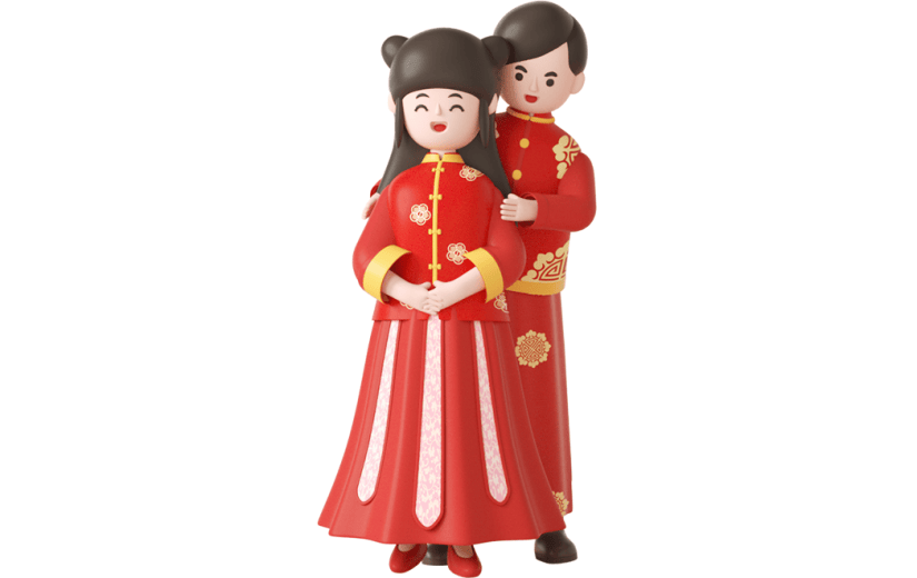 元素C4D立体红色卡通中式婚礼