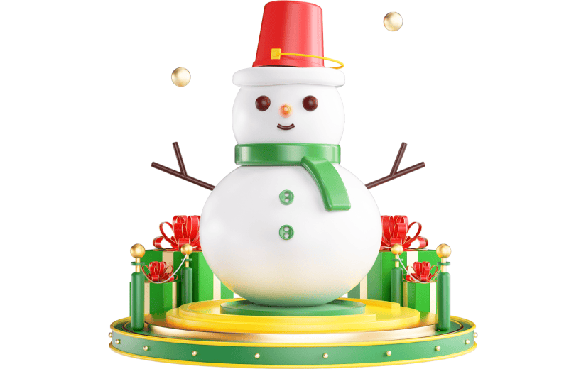 绿色简约风圣诞节雪人礼物3D元素