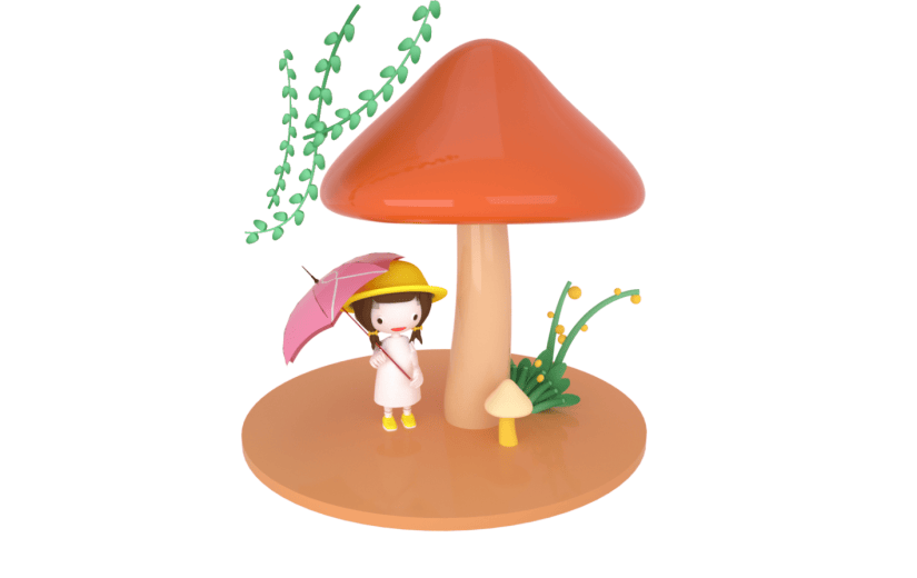 C4D橙色卡通躲雨的小朋友3d渲染元素