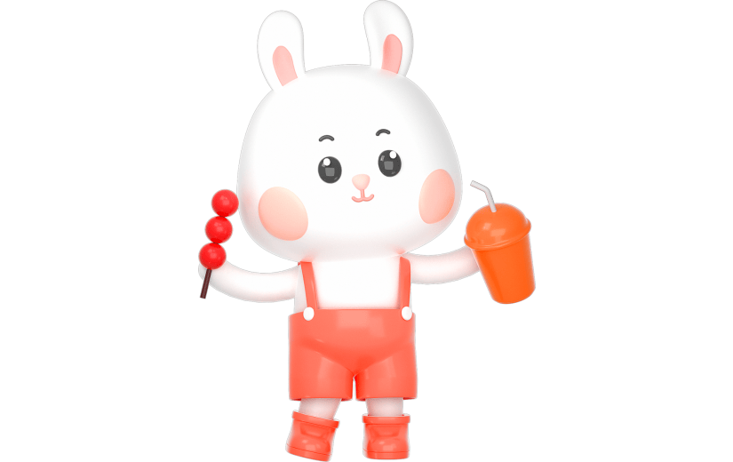C4D小兔子手拿奶茶冰糖葫芦3D元素