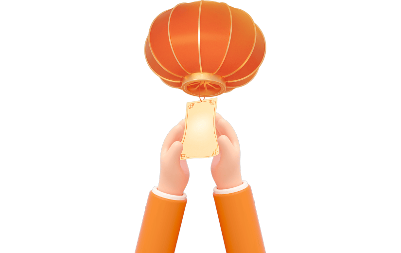C4D红色喜庆手持灯笼飘带祈福3D元素