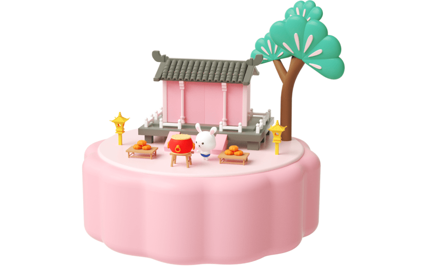 元素C4D立体粉色卡通中秋节月饼小场景