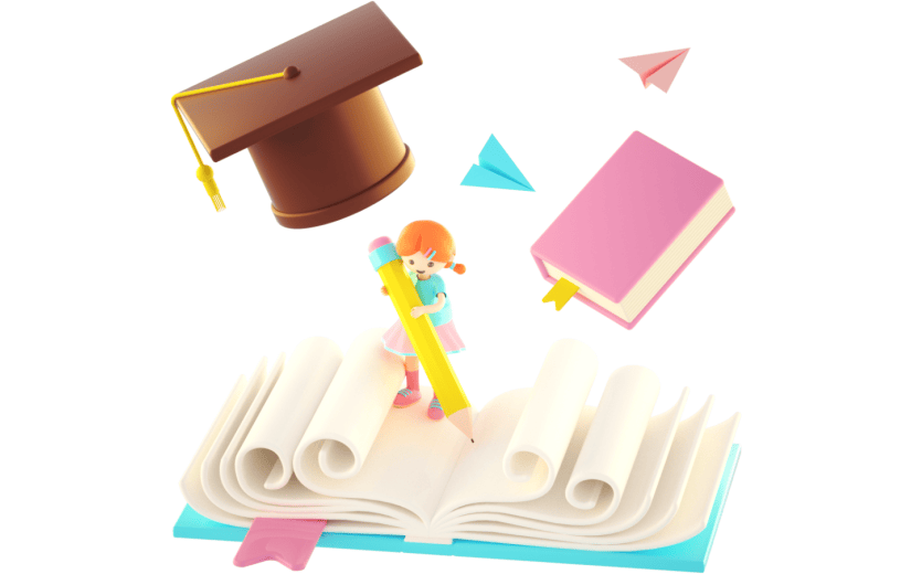 3D立体卡通女孩写字学习组合元素