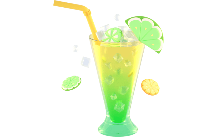 3D立体卡通创意清新夏季玻璃杯冰饮元素