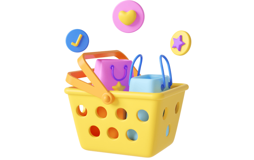 元素C4D立体黄色卡通购物篮购物袋