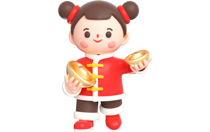 元素卡通3D新年女孩