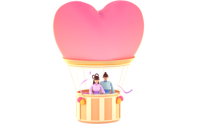 3D立体卡通创意爱心热气球古风人物七夕节元素