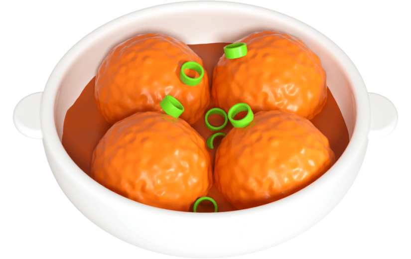 3d创意卡通红烧狮子头