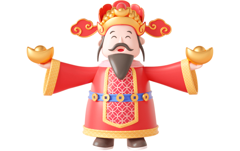 元素C4D立体红色卡通新年财神爷双手元宝