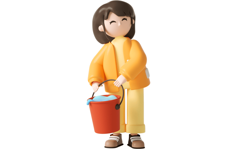 元素C4D立体黄色卡通女生提水桶