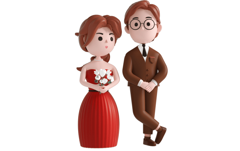 元素C4D立体红色卡通七夕情侣结婚