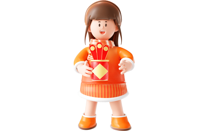 红色中国风新年女孩抽签祈福3D元素