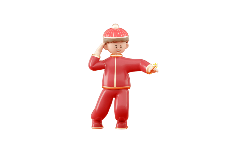 C4D红色中国风男孩3D元素