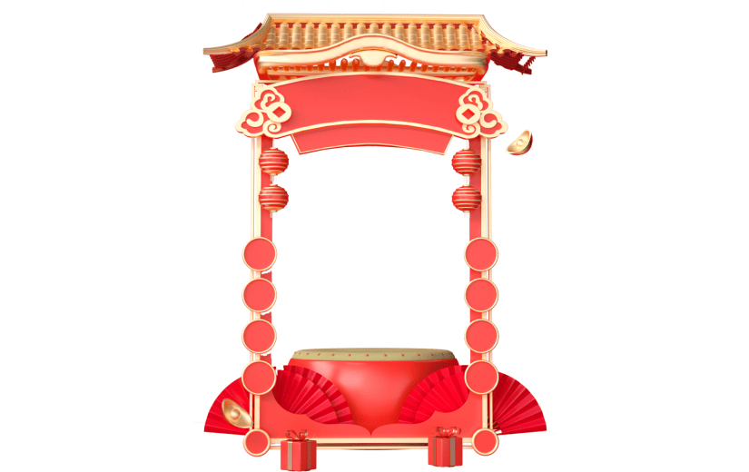红色中国风新年促销3D元素