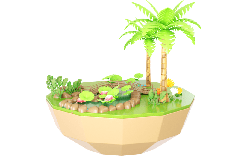 元素3D 24节气 夏至 场景 夏季 荷叶 小草 桥 小河