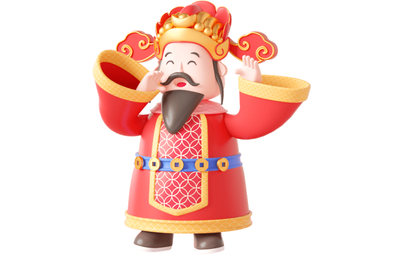 元素C4D立体红色卡通新年财神爷宣传呐喊