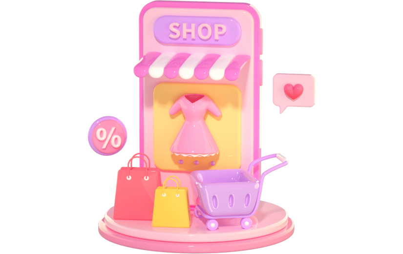 3D立体卡通创意网上购物服饰促销商店元素
