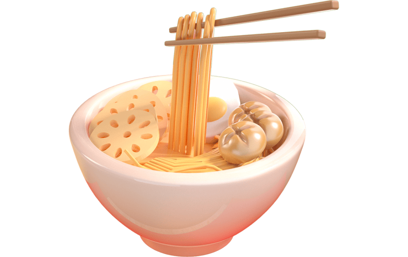 C4D面条面碗筷子夹面条3D元素