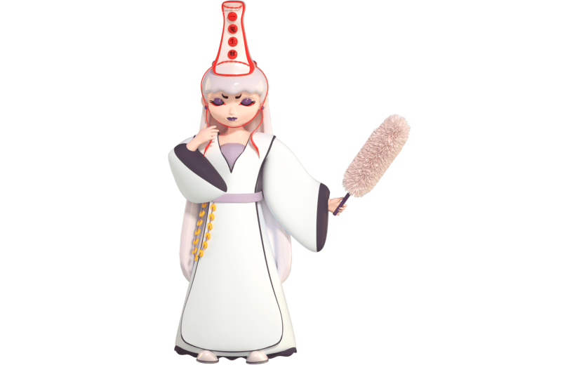 3D立体卡通创意中元节可爱白无常女孩人物元素