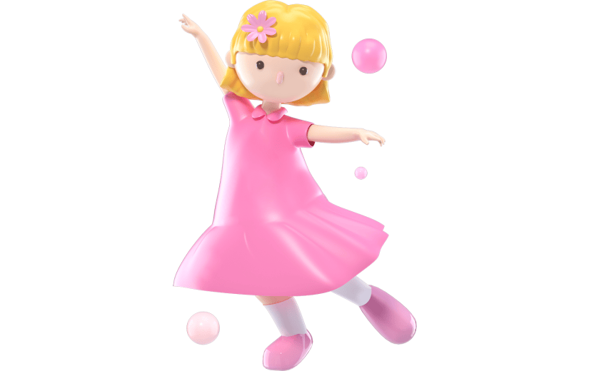 3D立体卡通跳舞女孩形象元素