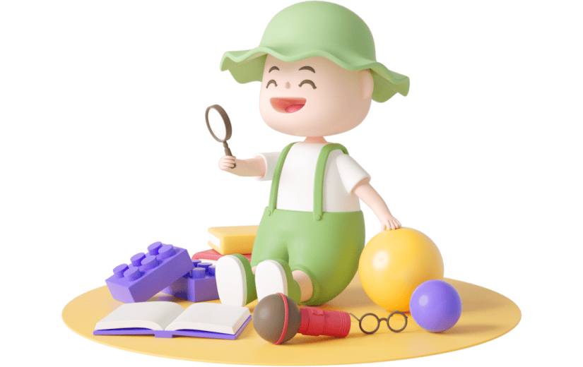 元素C4D立体绿色卡通小孩玩玩具