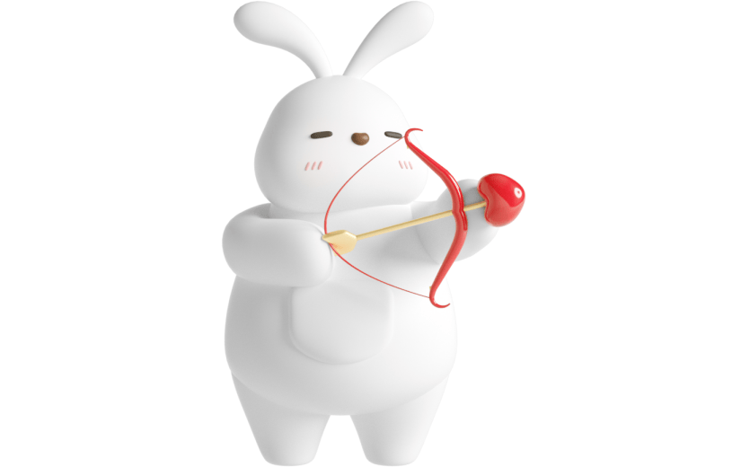 元素C4D立体白色卡通兔子射箭爱心