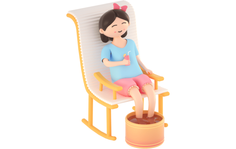 3D立体卡通泡脚养生女孩人物元素