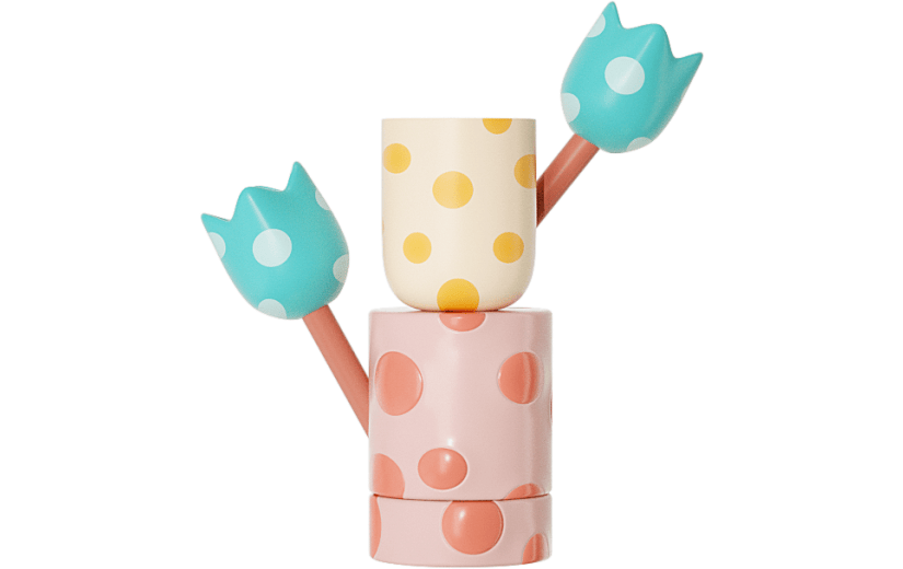 元素3D波点抽象质感小花花瓶