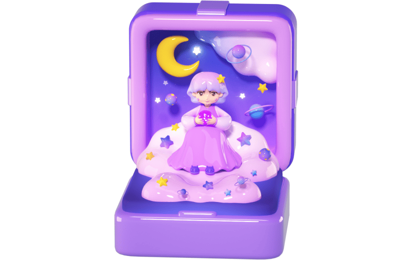 3D立体卡通创意手办盲盒星空云朵小女孩戒指盒潮玩元素