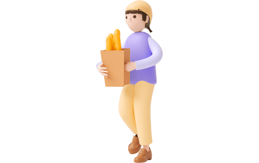 元素C4D立体橙色卡通女孩抱着面包