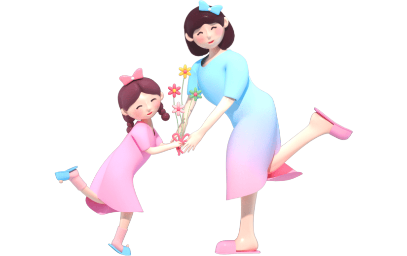 3D立体母亲节妈妈牵手女儿人物元素
