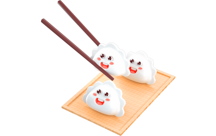 卡通简约风饺子美食3D元素