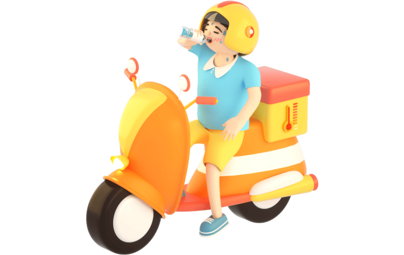 3D立体卡通创意高温工作者外卖员人物元素