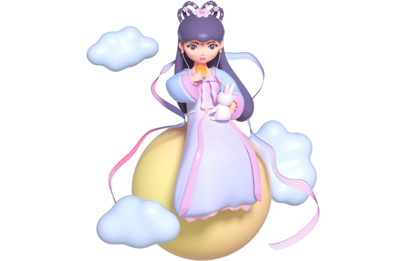 3D立体卡通创意中秋节嫦娥奔月古风人物元素